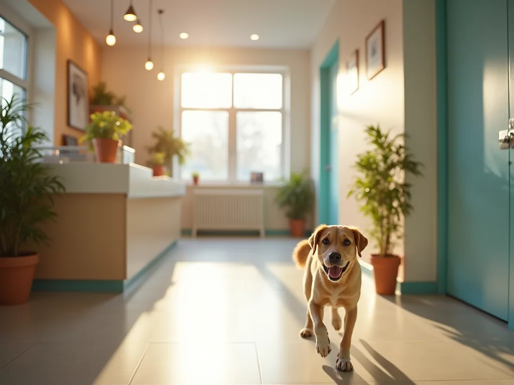 A calm dog and cat in the Gregory Veterinary Clinic lobby in Carrollwood, Tampa