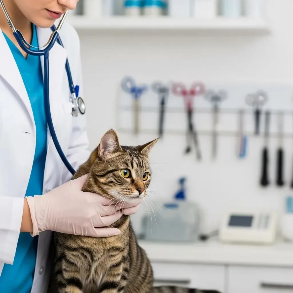 Veterinarian conducting a physical examination on a cat in a veterinary clinic